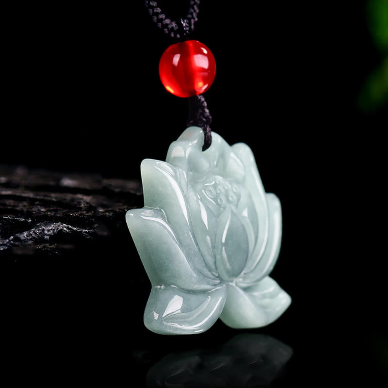 KarmaRipple's Lotus Flower Pattern Carved Jade Prosperity Pendant Necklace p5