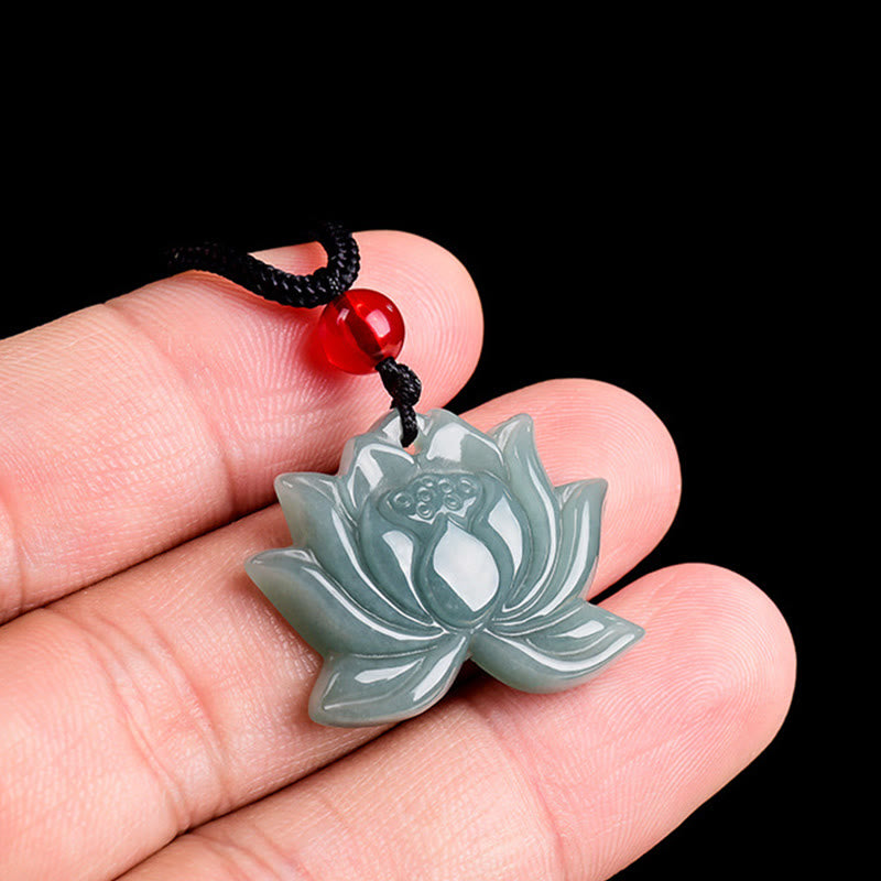 KarmaRipple's Lotus Flower Pattern Carved Jade Prosperity Pendant Necklace p10