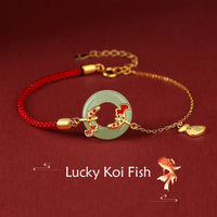 KarmaRipples 999 Sterling Silber Hetian Elfenbein Jade Doppel Koi Fisch Friedensschnalle Glücksbringer Talisman Reichtum Armband