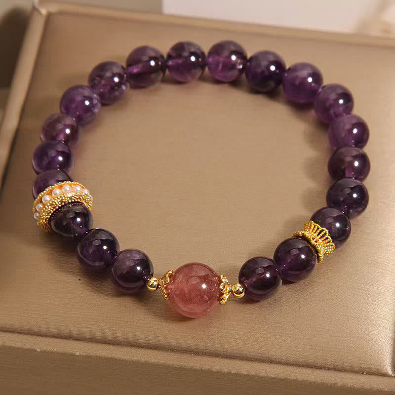 KarmaRipple's Authentic Amethyst Fortunate Strawberry Quartz Beadwork Peace Bracelet p7