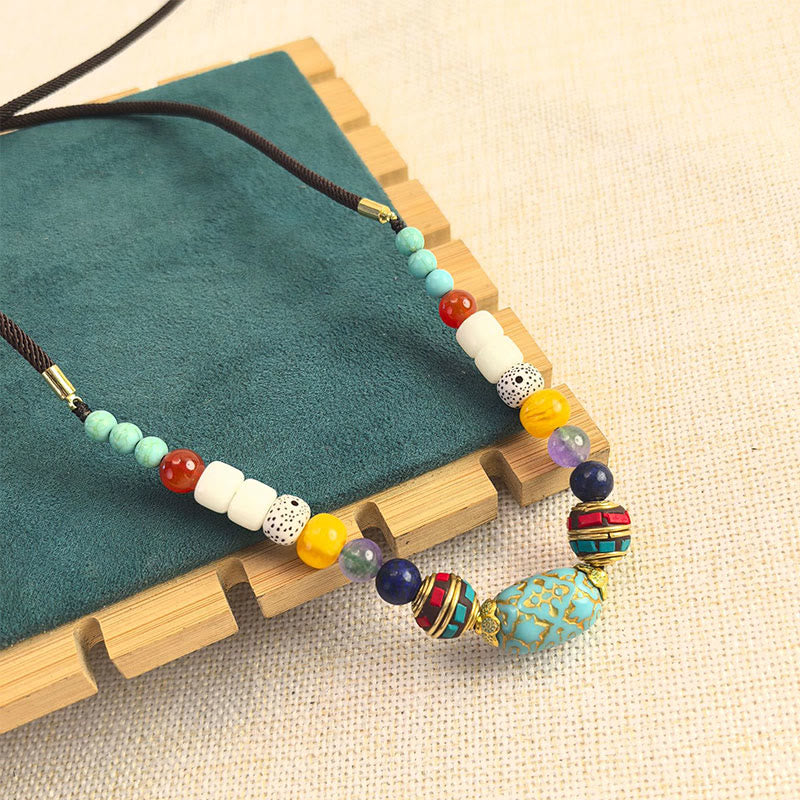 KarmaRipple's Tibetan Handmade Turquoise Beadwork Balance Pendant Necklace p2