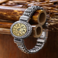 KarmaRipples tibetische Bronzeschnalle Om Mani Padme Hum Drehbarer Drehbarer Peace-Metallarmband