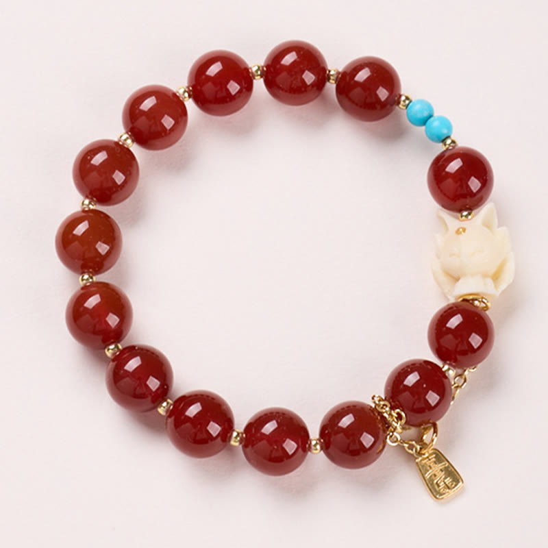 KarmaRipple's Nine Tailed Fox Joy Red Agate Ivory Fruit Bronze Plated Gold Confidence Bracelet p5