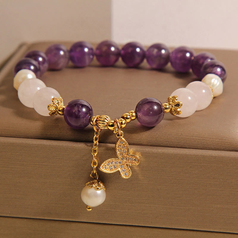 KarmaRipple's Authentic Amethyst Pearl Gemstone Spiritual Balancing Butterfly Talisman Bracelet p6