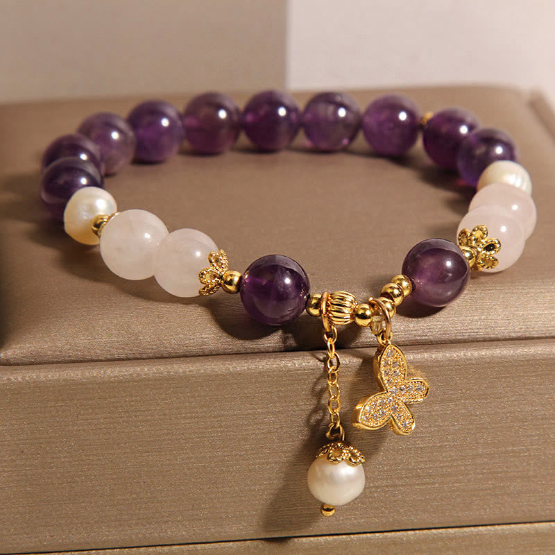 KarmaRipple's Authentic Amethyst Pearl Gemstone Spiritual Balancing Butterfly Talisman Bracelet p5