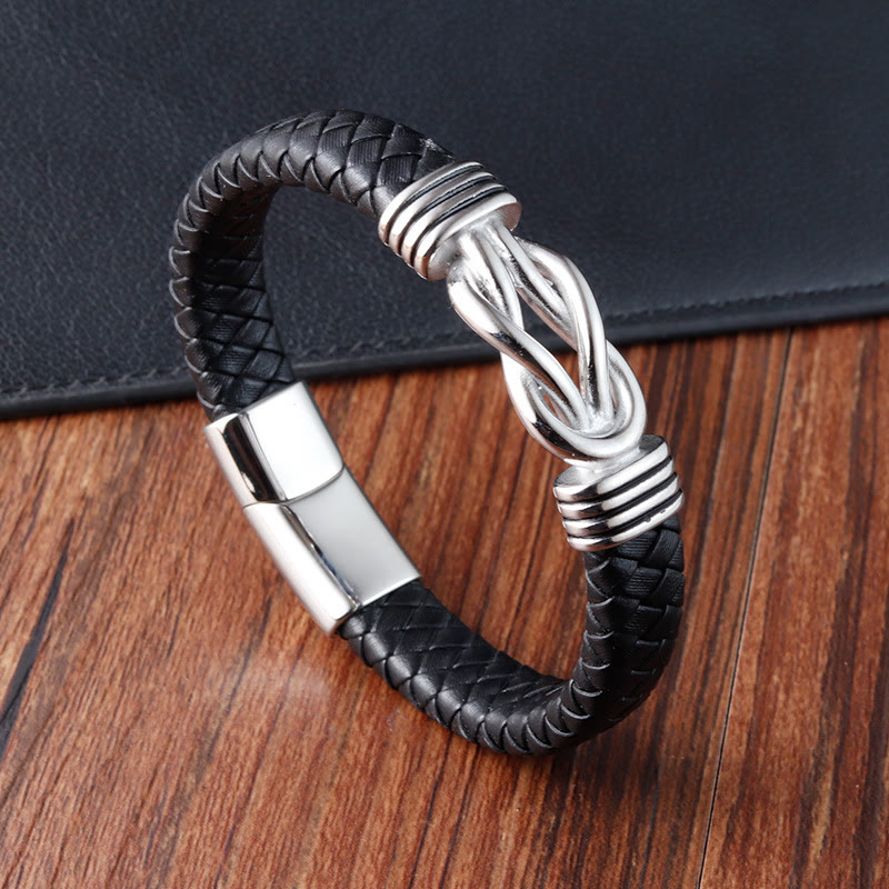 KarmaRipple's Endless Weave Pattern Titanium Steel Balance Leather Buckle Bracelet p2