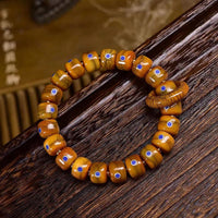 KarmaRipples Vintage-Armband aus tibetischem Kamelknochen und Yakknochen, Lazurite Balance, gewebtes Seil