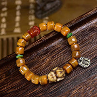 KarmaRipples Vintage-Armband aus tibetischem Yakknochen, Kamelknochen und Dzi-Perlen mit süßem Fuchs