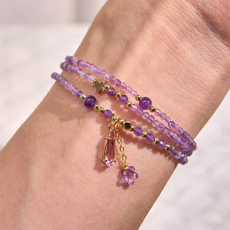 KarmaRipple's Authentic Amethyst Water Drop Star Meditation Triple Wrap Bracelet p5