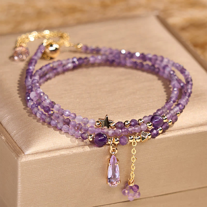 KarmaRipple's Authentic Amethyst Water Drop Star Meditation Triple Wrap Bracelet p8