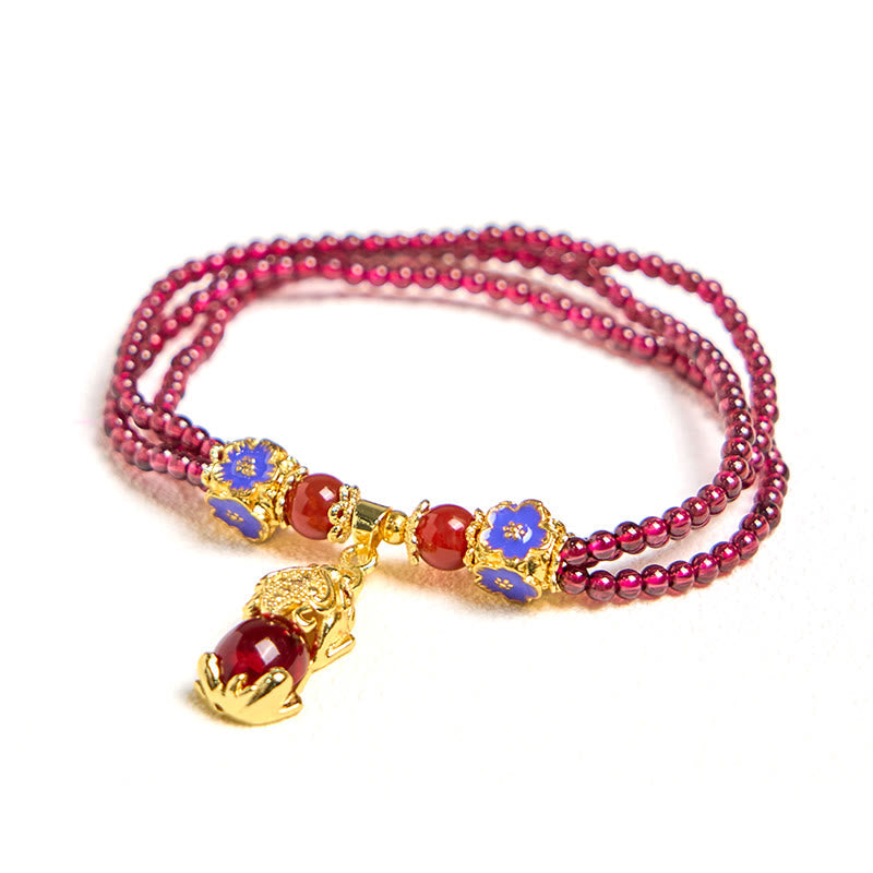 KarmaRipple's Authentic 3mm Garnet Beadwork PiXiu Flower Purification Multilayer Bracelet p8