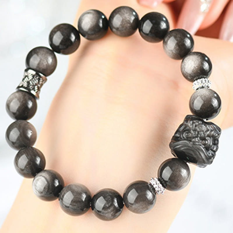 KarmaRipple's Authentic Silver Sheen Obsidian Lion Dance Protection Bracelet p11