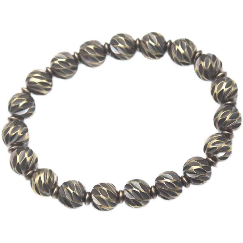 KarmaRipple's Vintage Distressed Knife Carving Pattern Bronze Brass Beadwork Wealth Bracelet p20