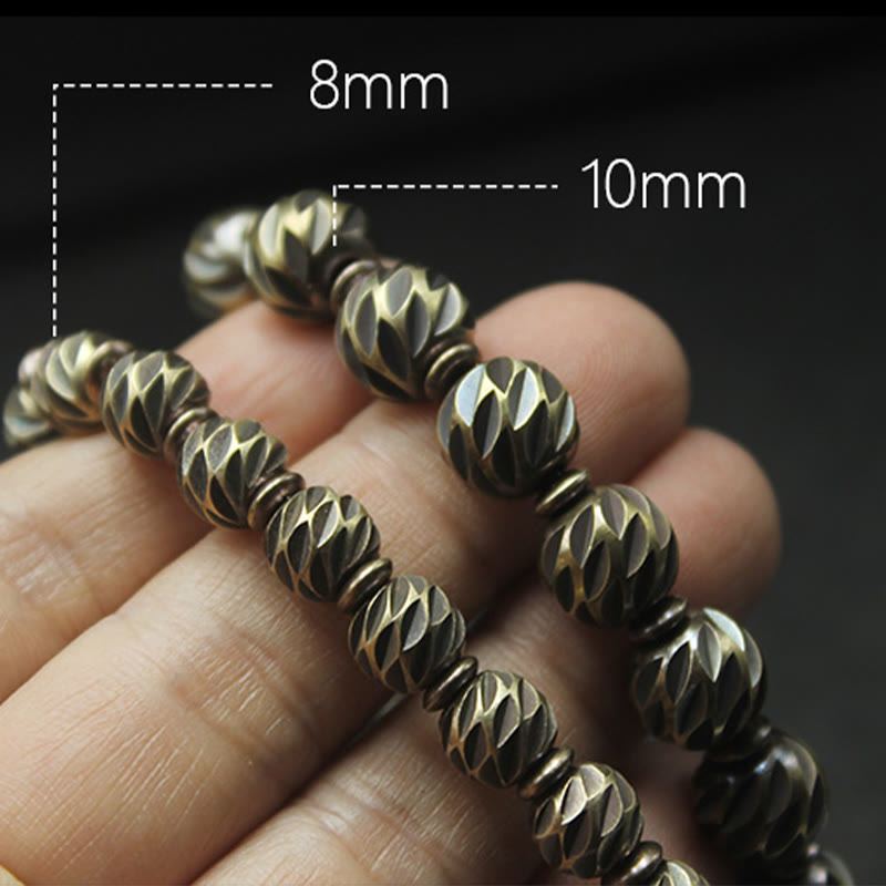 KarmaRipple's Vintage Distressed Knife Carving Pattern Bronze Brass Beadwork Wealth Bracelet p6