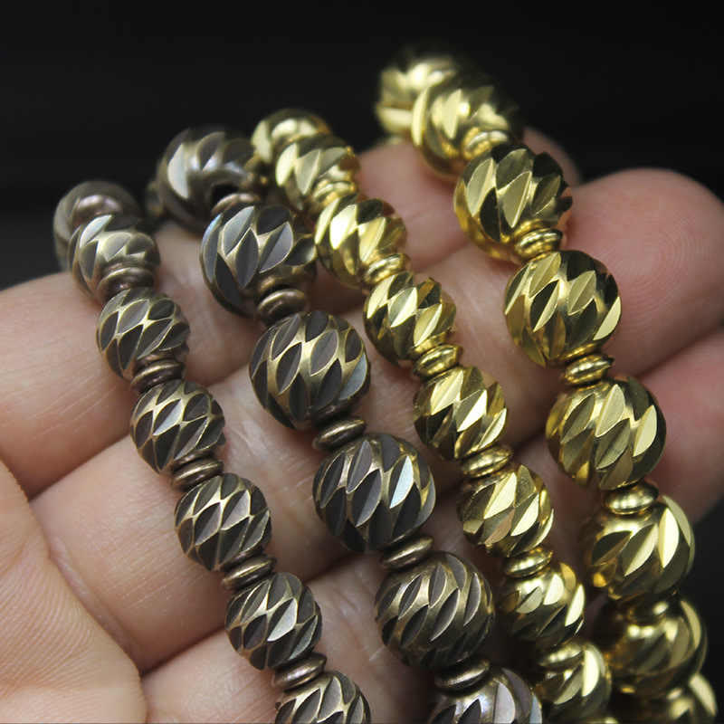 KarmaRipple's Vintage Distressed Knife Carving Pattern Bronze Brass Beadwork Wealth Bracelet p18