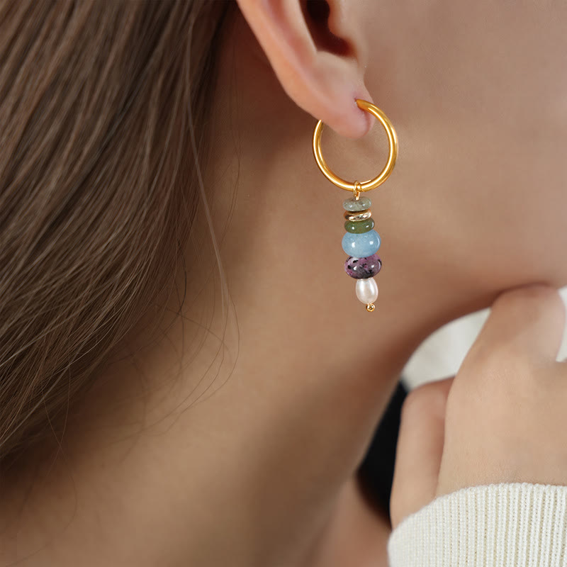 KarmaRipple's Tibetan Marnyi Stone'sign Authentic Red Agate Pearl Confidence Titanium Steel Earrings p3