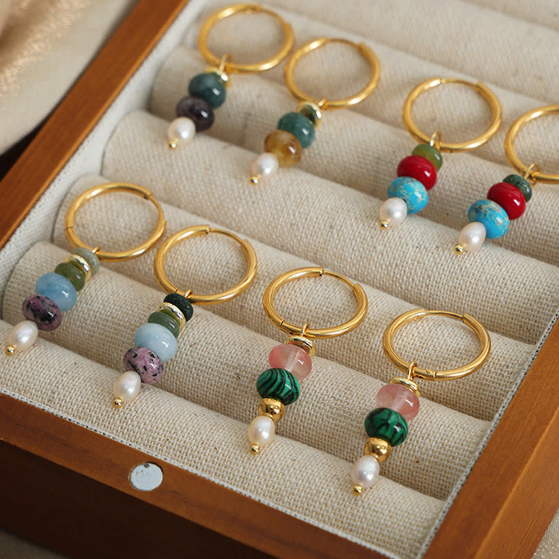 KarmaRipple's Tibetan Marnyi Stone'sign Authentic Red Agate Pearl Confidence Titanium Steel Earrings p10