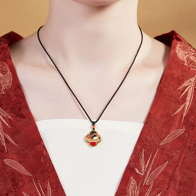 KarmaRipple's 925 Sterling Silver Plum Blossom Cat Four Leaf Clover Blessing Pendant Necklace p7