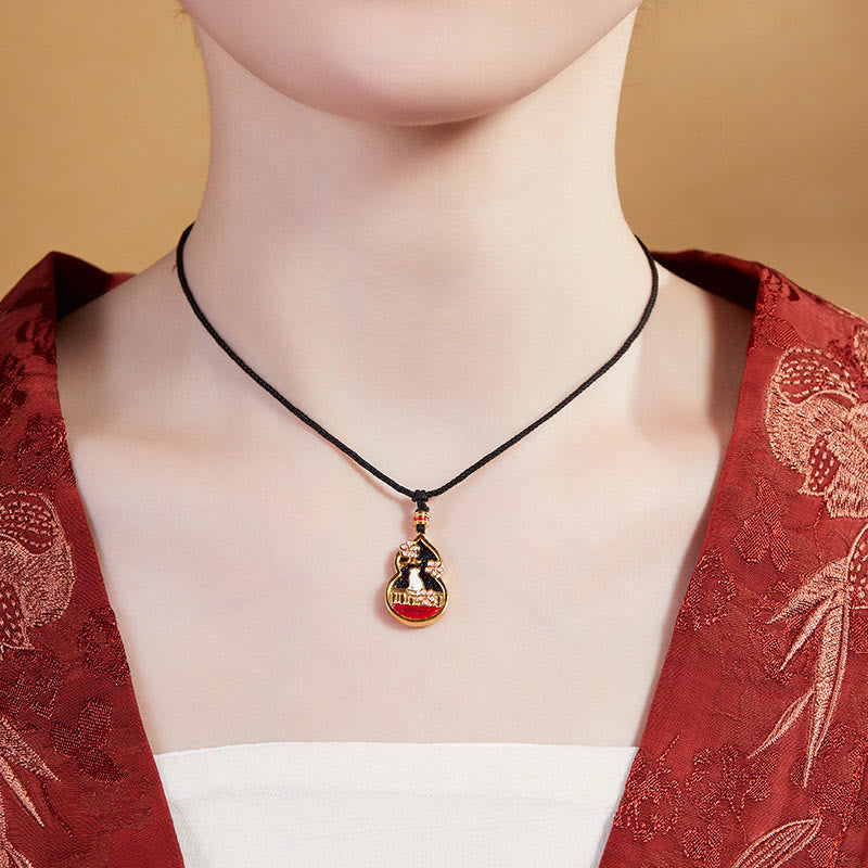 KarmaRipple's 925 Sterling Silver Peach Blossom Cat Gourd Pattern Protection Pendant Necklace p5