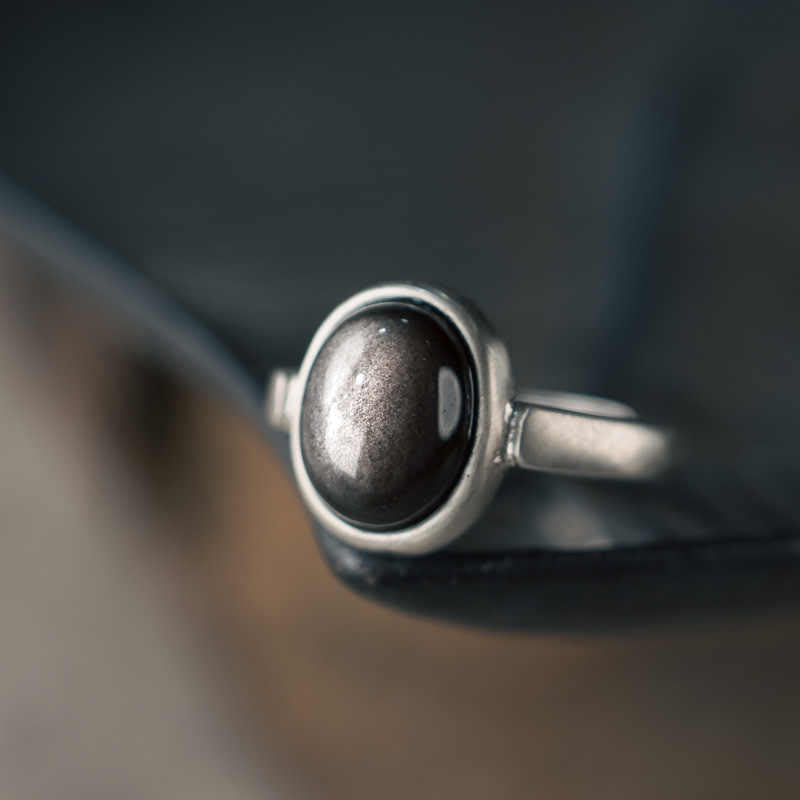 KarmaRipple's Authentic 925 Sterling Silver Silver Sheen Obsidian Adjustable Protection Ring p1