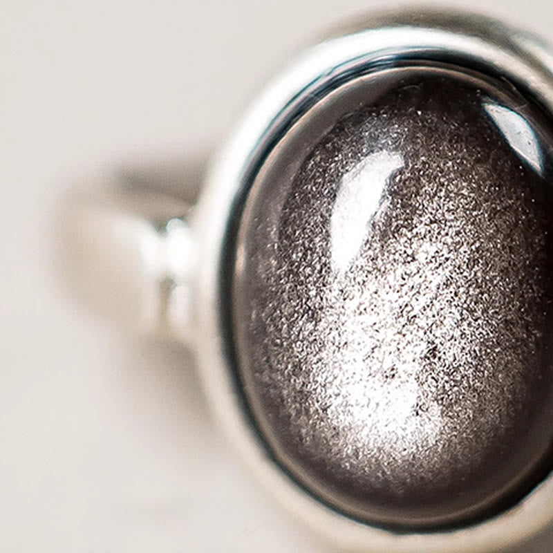 KarmaRipple's Authentic 925 Sterling Silver Silver Sheen Obsidian Adjustable Protection Ring p10