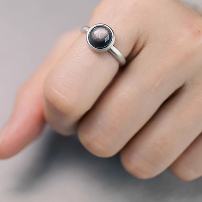 KarmaRipple's Authentic 925 Sterling Silver Silver Sheen Obsidian Adjustable Protection Ring p3