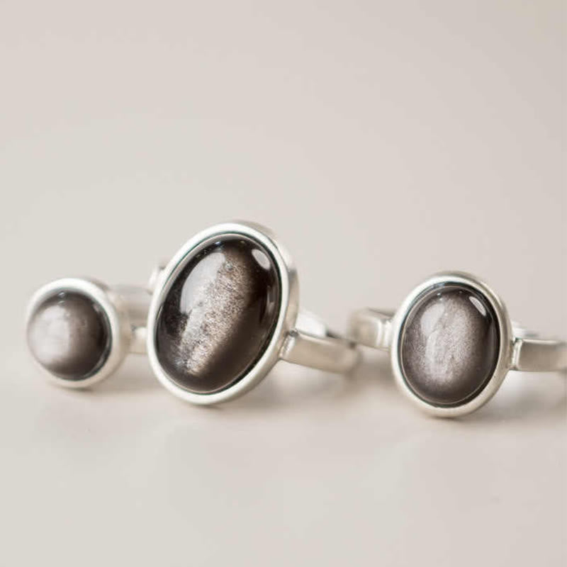 KarmaRipple's Authentic 925 Sterling Silver Silver Sheen Obsidian Adjustable Protection Ring p13