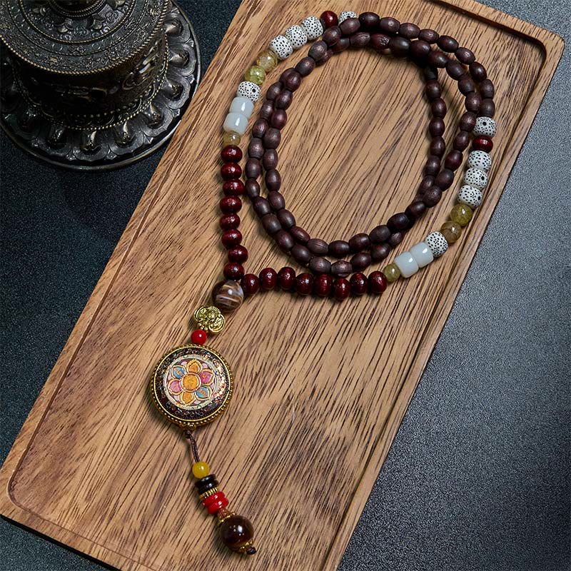 KarmaRipple's Tibetan Handmade Wood Beadwork Om Mani Padme Hum Samantabhadra Bodhisattva Purity Pendant Necklace p2
