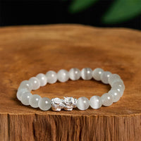 KarmaRipples authentisches Katzenaugen-Perlen-Pixiu-Positive-Armband aus 990er Sterlingsilber
