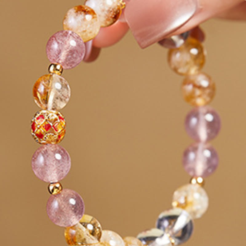KarmaRipple's 999 Sterling Silver Citrine Strawberry Quartz Ivory Gemstone Protection Bracelet p4