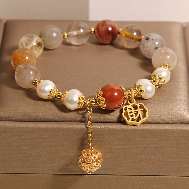 KarmaRipple's Authentic Rutilated Quartz Pearl Attract Fortune Wealth Bracelet p2