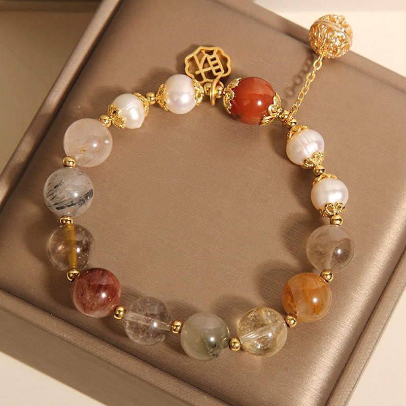KarmaRipple's Authentic Rutilated Quartz Pearl Attract Fortune Wealth Bracelet p5