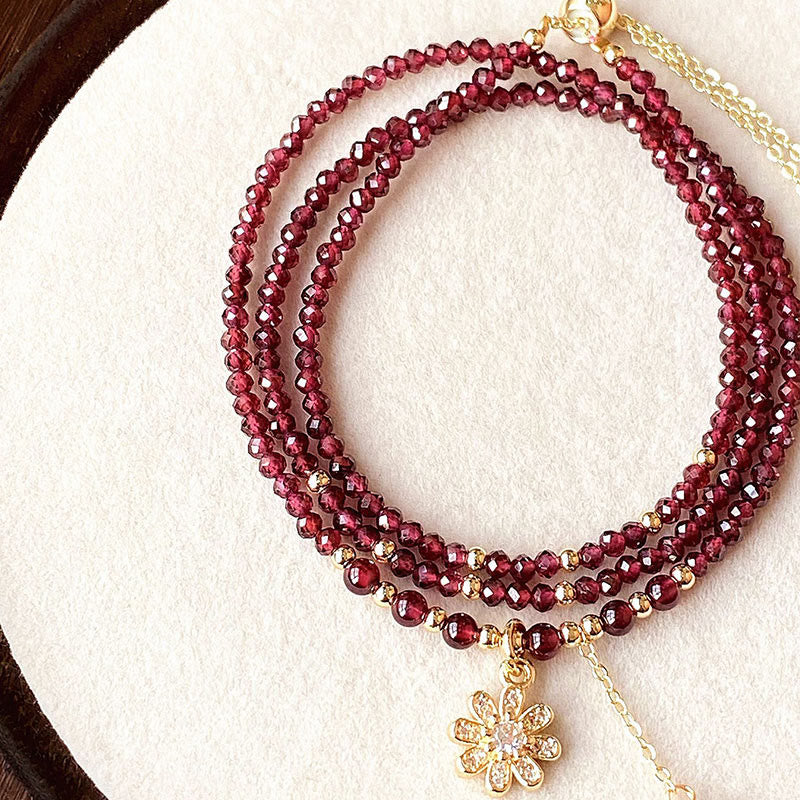 KarmaRipple's Authentic 2.5mm Garnet Beadwork Flower Purification Multilayer Bracelet p2
