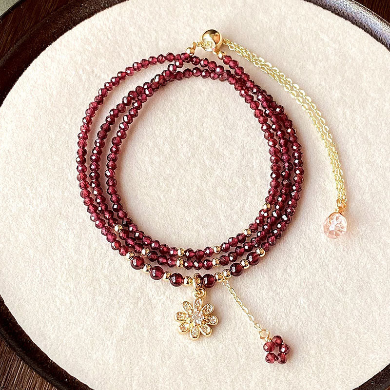 KarmaRipple's Authentic 2.5mm Garnet Beadwork Flower Purification Multilayer Bracelet p6