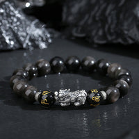 KarmaRipples 999 Sterling Silber PiXiu Authentisches schwarzes Obsidian-Stärkearmband