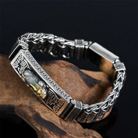KarmaRipples Metallarmband mit Gebetsmühlen-Herzsutra und Pi Xiu-Schnalle aus tibetischer Bronze