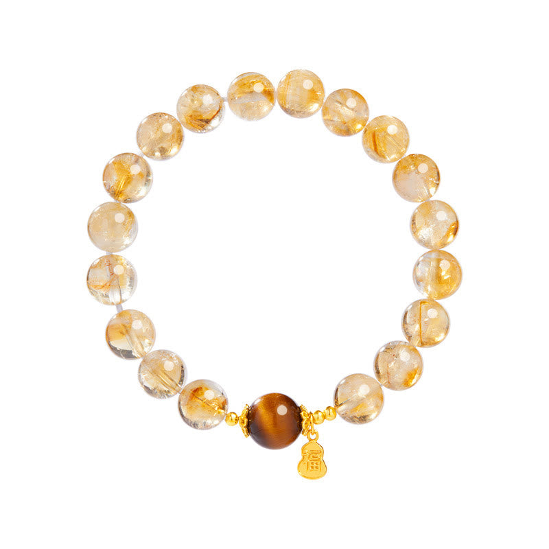 KarmaRipple's 925 Sterling Silver Gourd Fu Character Citrine Tiger Eye Prosperity Bracelet p5