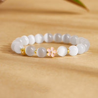 KarmaRipples 925 Sterling Silber Authentisches Pfirsichblüten-Elfenbein-Katzenauge-Positives Armband