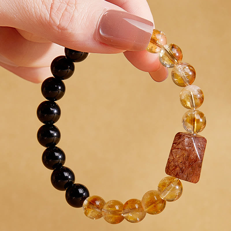 KarmaRipple's Authentic Black Obsidian Citrine Super Seven Gemstone Strength Bracelet p4