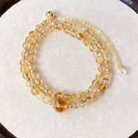 KarmaRipples authentisches, rosa Citrin-Edelstein-Armband mit Perlenstickerei, Freude und Kreativität, doppellagig