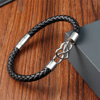 KarmaRipples Armband mit Endlosgewebe-Herz-Schnalle aus Leder und Titanstahl