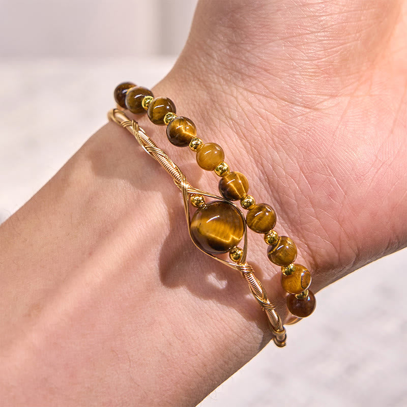 KarmaRipple's 14K Gold Filled Bronze Authentic Tiger Eye Protection Metal Cuff Bracelet Bangle p5