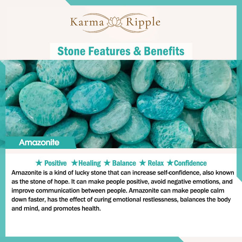 KarmaRipple's Authentic Stone Amazonite Amethyst Lazurite Rose Quartz Heart Positive Balance Bracelet p10