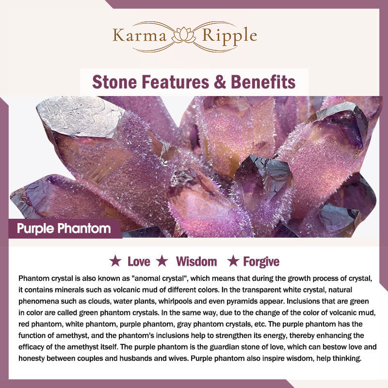 KarmaRipple's Ivory Gemstone Red Hematoid Quartz Gold Rutilated Quartz Purple Phantom Protection Bracelet p34