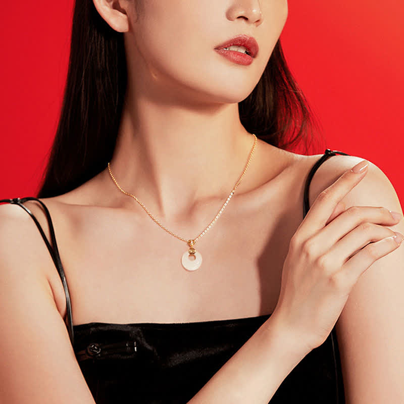 KarmaRipple's Ivory Jade Peace Buckle Blessings Fortune Pendant Necklace p4