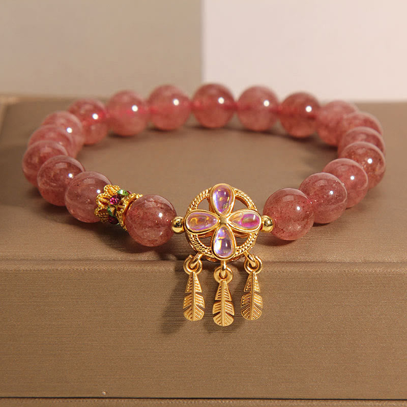 KarmaRipple's Authentic Strawberry Quartz Four Leaf Clover Dreamcatcher Talisman Love Bracelet p9