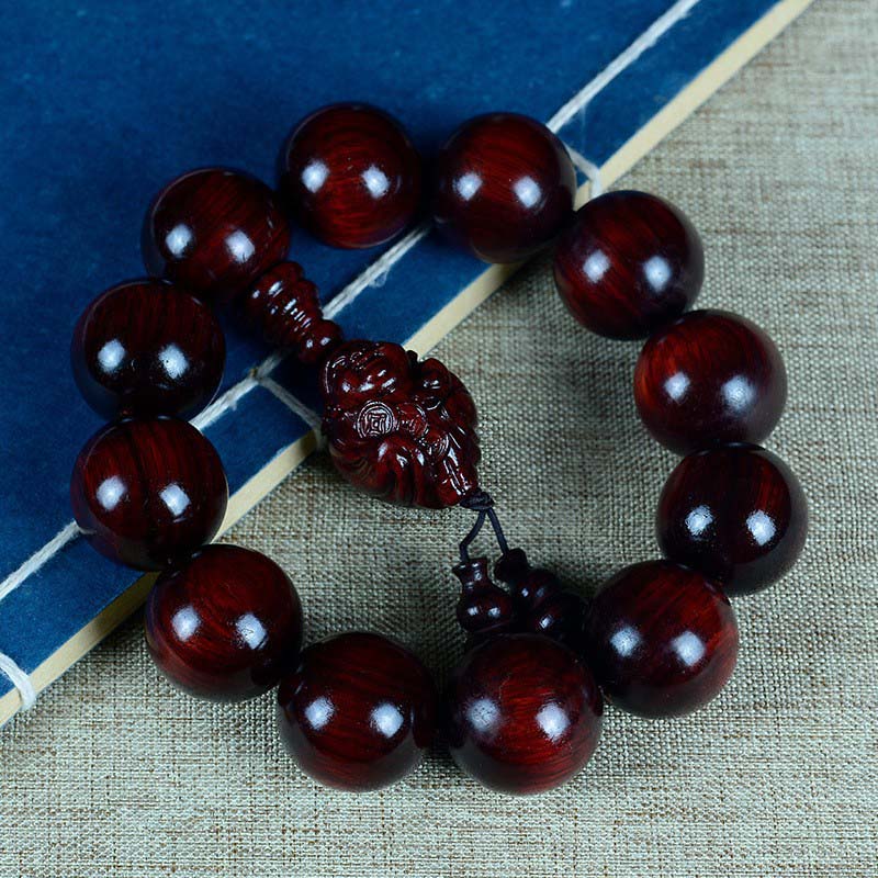 KarmaRipple's Small Leaf Red Sandalwood Laughing Buddha God of Wealth Protection Bracelet p28