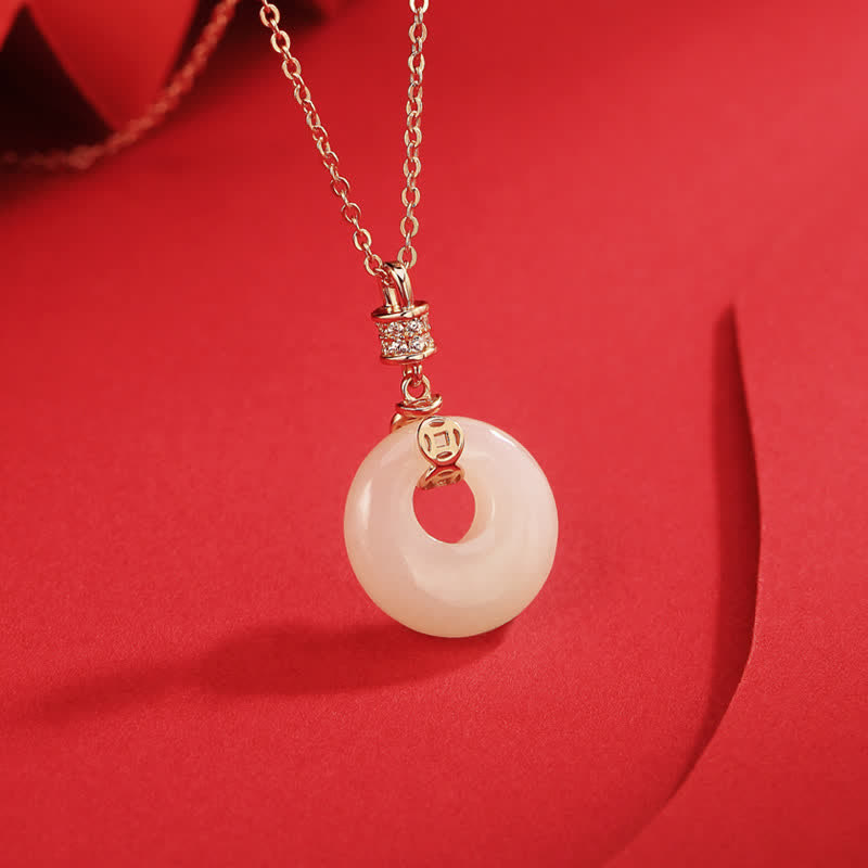 KarmaRipple's 925 Sterling Silver Hetian Ivory Jade Coin Flower Peace Buckle Fortune Pendant Necklace p3