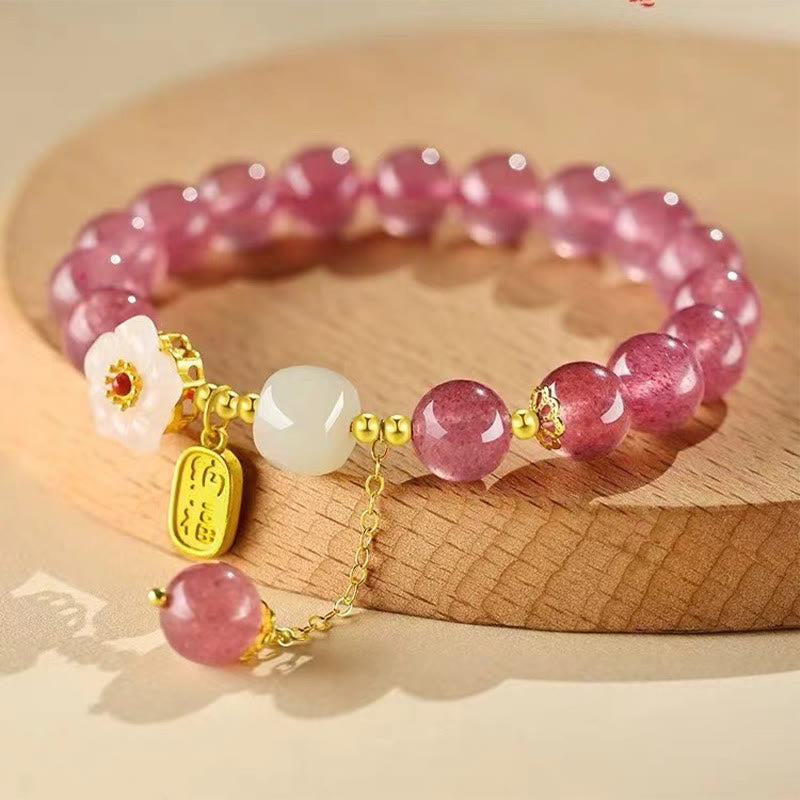 KarmaRipple's Strawberry Quartz Fu Character Pink Gemstone Balancing Bracelet p11