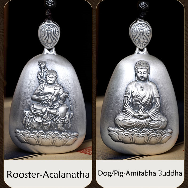 KarmaRipple's 999 Sterling Silver Chinese Zodiac Natal Buddha Heart Sutra Engraved Protection Pendant Necklace p22